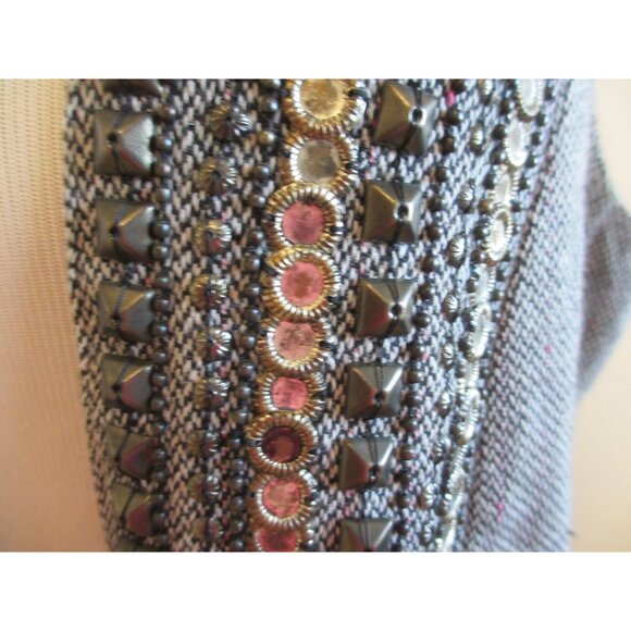Chicos Travelers Gray Beaded Embellished Open Front Vest Size 1 Polyester Blend - Picture 4 of 11